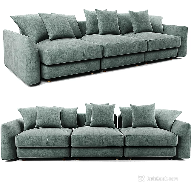 Spacious Gray Fabric Sectional Sofa With Modern Design Plush Pillows And Comfortable Seating 3d model