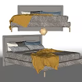 Modern Double Bed with Gray Headboard Yellow Throw Blanket and Decorative Pillows