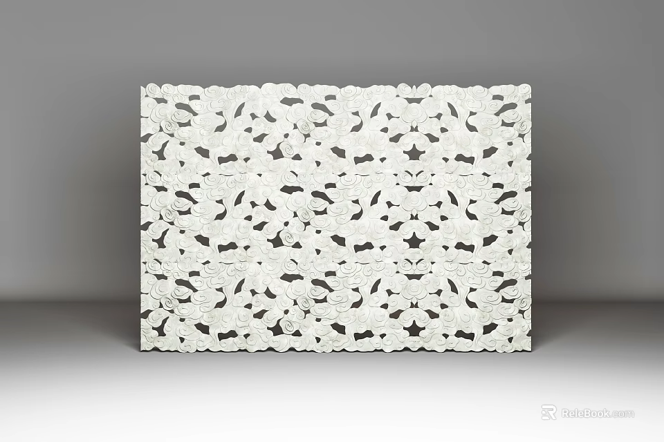 Modern White Room Divider With Intricate Laser Cut Decorative Patterns 3d model