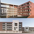 Modern Red Brick School Buildings With White Frames And Multi Story Windows