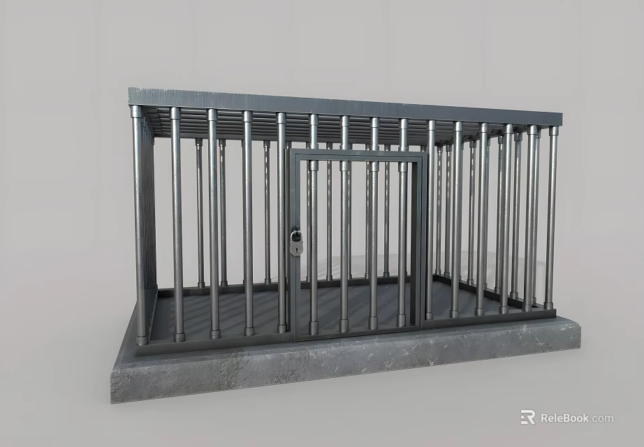 Metal Detention Cage With Steel Bars Stone Base And Lockable Door 3d model 