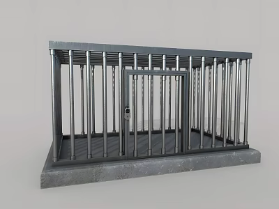 Metal Detention Cage With Steel Bars Stone Base And Lockable Door 3d model