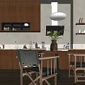 Cozy Restaurant Interior With Wooden Cabinets Round Dining Table Chairs Plant And Pendant Light