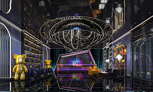 Modern KTV Hall Entertainment Hall Front Desk Reception Desk Away Chandelier Leisure Sofa 3d model