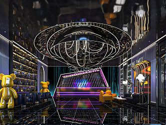 Modern KTV Hall Entertainment Hall Front Desk Reception Desk Away Chandelier Leisure Sofa 3d model