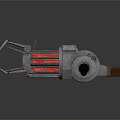Futuristic Mechanical Weapon With Silver Metal Frame Red Glowing Internal Components And Rotating Support Legs