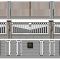 Building Exterior Wall With Various Railing Designs And Decorative Balcony Elements 3d model