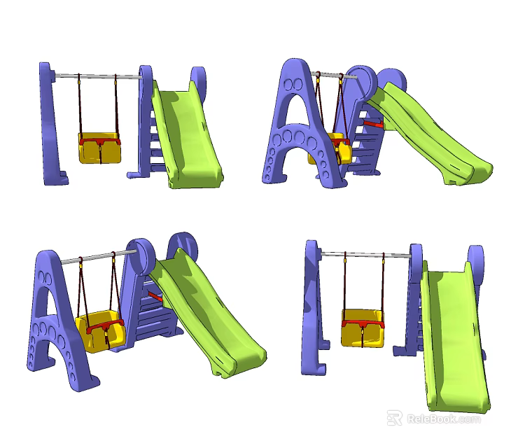 Colorful Playground Equipment With Blue Frame Green Slide And Yellow Swing Seats For Kids 3d model 