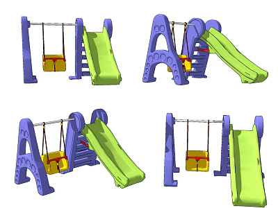 Colorful Playground Equipment With Blue Frame Green Slide And Yellow Swing Seats For Kids 3d model