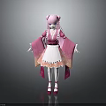 Pink Haired Fantasy Creature Character With Twin Buns In Pink Kimono And White Skirt