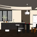 Modern Elegant Restaurant Interior With Open Layout Bar Counter And Pendant Light 3d model
