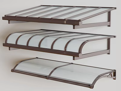 Different Styles of Modern Awnings Featuring Transparent Panels and Dark Frames 3d model