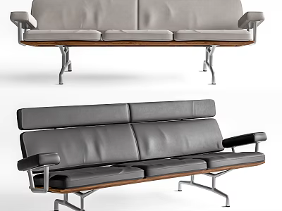 Modern Multi Seater Sofa With Gray Leather Upholstery Metal Frame And Wooden Accent 3d model