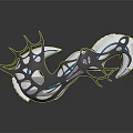 Cartoon Scene Featuring Futuristic Abstract Structure Gray White Body Blue Details Reflective Surface Dark Background