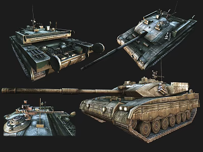 Modern Military Tank Multiple Angles View With Armored Design And Cannon Turret 3d model