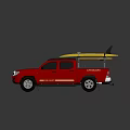 Red Lifeguard Pickup Truck With Surfboard And Roof Rack