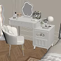 Elegant White Dressing Table With Mirror Chair Table Lamp And Potted Plant