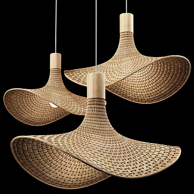 Modern Woven Pendant Lights with Rattan Fan Shaped Design for Contemporary Interior Spaces 3d model
