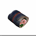 Leaf Wrapped Food Roll With Red String Tied And Fresh Shrimp Green Vegetables