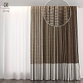 Elegant Brown And Beige Striped Checkered Curtains With Circular Top Ring Drapery