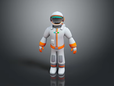 Game Movie Character In White And Orange Astronaut Suit With Transparent Visor And Chest Emblem 3d model