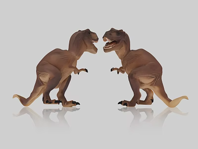 Reptile T Rex Models Standing Face To Face On Gray Background With Reflections 3d model