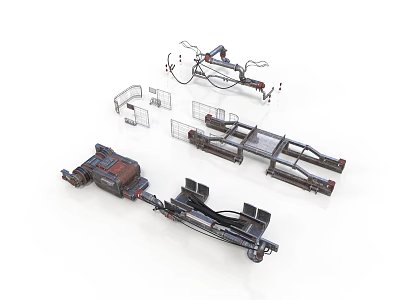 Industrial Mechanical Equipment With Structural Metal Frames Brackets And Cables 3d model