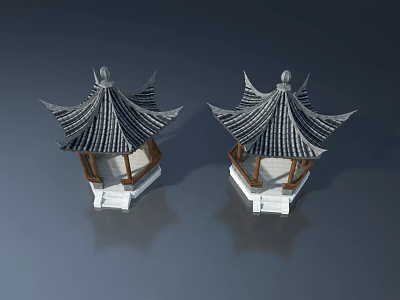 Traditional Wooden Swing Doors With Black Tile Roof And White Base Structure 3d model