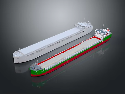 3D Model Design of Cargo Ships With White Green Red Hull and Long Deck 3d model