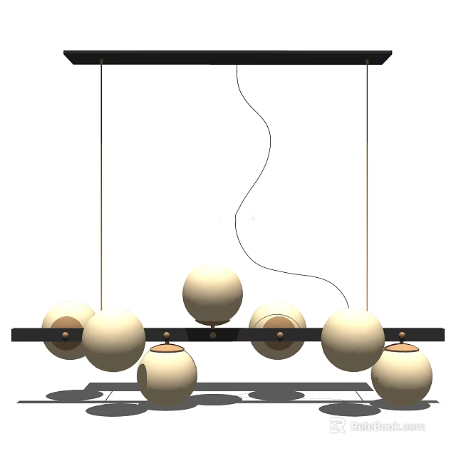 Modern Chandelier With Matte White Spherical Shades And Black Horizontal Bar 3d model