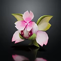 Cute 3D Model Cartoon Character Flower Creature With Pink Petals Green Leaves And Big Eyes