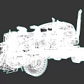 Red And Silver Heavy Duty Truck With Large Tires Front Scoop And Exhaust Pipes