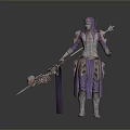 Fantasy Warrior In Purple And Gold Armor With Sword And Shield