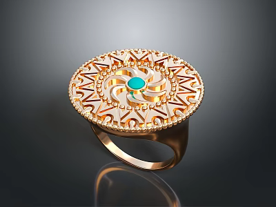 Gorgeous Gold Ring Featuring Intricate Filigree Design Blue Gemstone And Diamond Accents 3d model