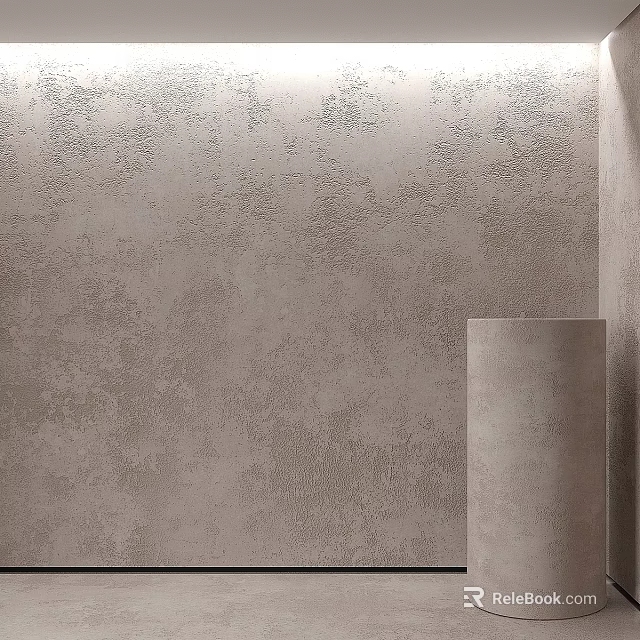 Modern Gray Concrete Component With Cylindrical Structure And Textured Wall 3d model 