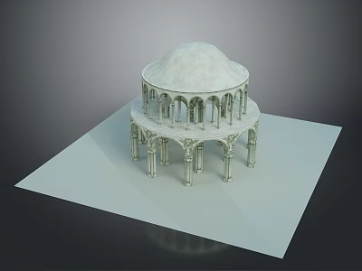 Ornate White Dome Structure With Intricate Columns And Square Platform Base 3d model