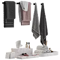 Essential Bathroom Daily Use Products Including Soft Towels Marble Tissue Box Toothbrushes And Aromatherapy Sticks