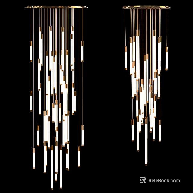 Elegant Modern Chandelier Featuring Slim Gold Metal Tubes And Stylish Hanging Design 3d model 