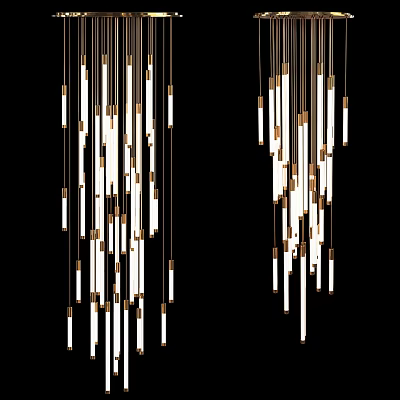 Elegant Modern Chandelier Featuring Slim Gold Metal Tubes And Stylish Hanging Design 3d model