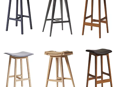 Stylish Bar Stools Featuring Wooden And Metal Legs In Various Colors 3d model