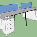 Modern Office Desk With Blue Dividers White Drawer Cabinets And Black Legs