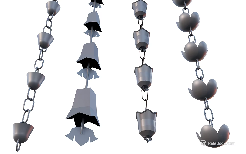 Hanging Metal Garden Ornaments With Petal Shaped And Bell Like Designs 3d model 