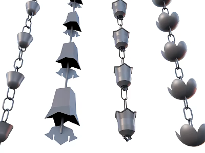 Hanging Metal Garden Ornaments With Petal Shaped And Bell Like Designs 3d model