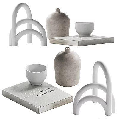 Minimalist Modern Decorative Ornament Set With Ceramic Concrete Arch Decor Vases Cups And Shelf 3d model