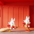 New Chinese Style Meichen Rabbit Meichen Online Red Card Wall 3d model