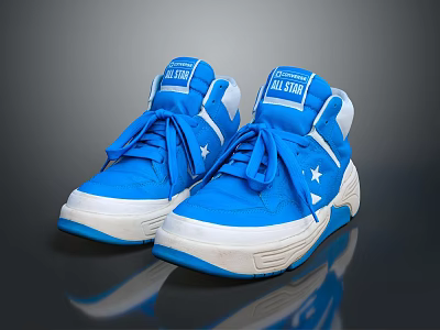 Blue High Top Casual Sneakers Featuring Star Pattern THE DESIGN Label And White Soles 3d model
