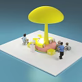 Yellow Mushroom Shaped Structure In Blue Room With Kids Playing And Soccer Ball