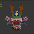 Traditional Japanese Samurai Weapon Helmet With Decorative Metal Ear Guards And Red Gold Ornaments