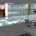 Modern Sales Office Interior With Open Space Model Display Lounge Area And Glass Curtain Wall