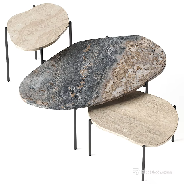 Modern Elegant Desk With Oval Marble Tabletop And Sleek Metal Legs Design 3d model 